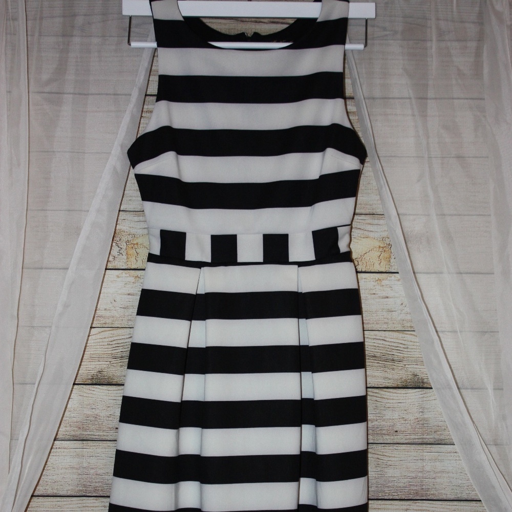 {Monteau} Black and White Striped Dress